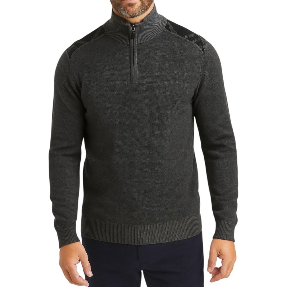 Burberry 1/4 Zip Sweater Nova Check Pullover Knit 100% Merino Wool Mock Gray XL